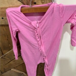 NOT AVAILABLE Pink Baby Onesie with Ruffle Zipper Bamboo